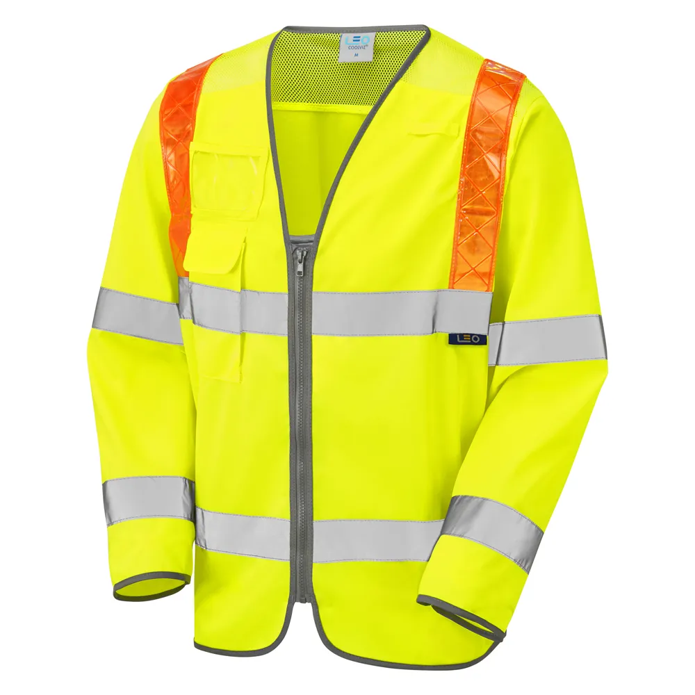 BARBROOK Leo EcoViz Sleeved Waistcoat with Red Braces — HV YELLOW